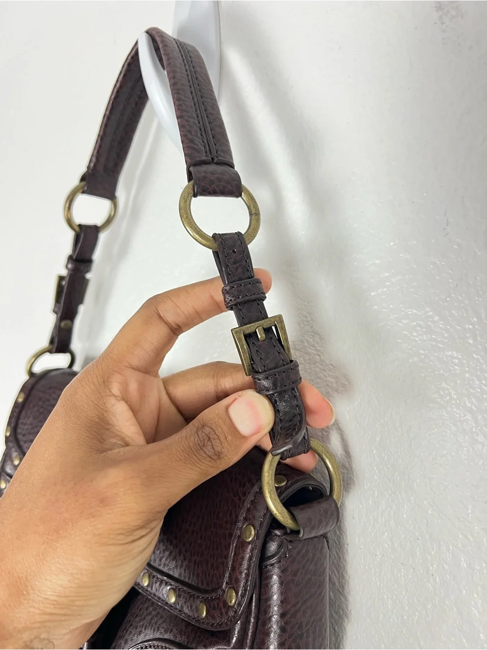 New York & Company Dark Brown Studded Leather Shoulder Bag